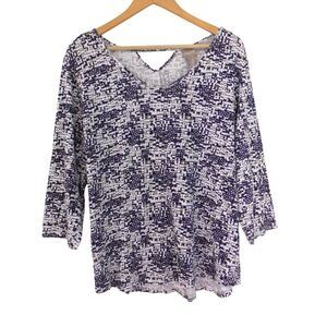 Chico's Top Womens 3 XL V Neck Cotton Geometric Purple Ivory  Great preowned con